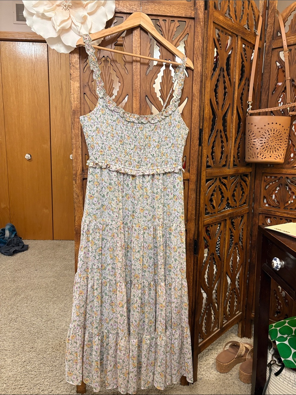 Maxi dress in green yellow and some purple . Size XL